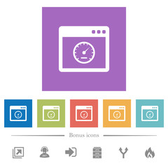 Application speed flat white icons in square backgrounds