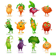 Set of vegetables cartoon character.