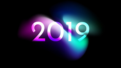 Happy New Year Trendy Colorful Fluid Background. 2019 Greeting Card, Banner, Wallpaper, Invitational. Vector EPS 10