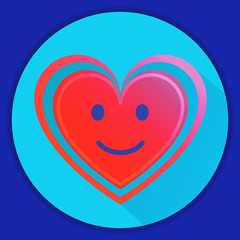Red Heart emoj icon with the smiling in flat style a vector.Cute cartoon kawaii smiling character. Romantic icon for in love with St. Valentine's Day sign symbol.