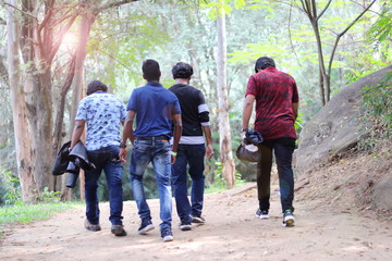Walking in forest