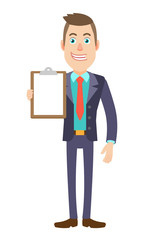 Businessman showing clipboard