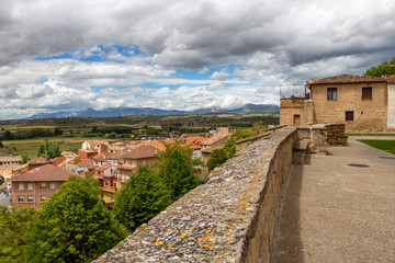 Beautiful elevated overcast Viana May view from the ruins of the Church of San Pedro in Viana,...