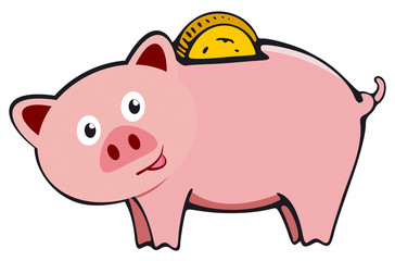Piggy bank with coin. Icon saving or accumulation of money, investment. Icon piggy bank in flat style, isolated from the background. The concept of banking or business services.