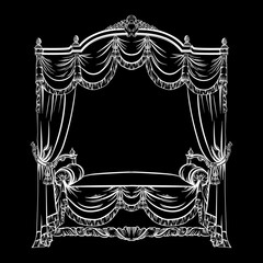 Vector illustration of baroque bed with baldachin made in hand drawn sketch style. Beautiful furniture design. Template for business car, poster, banner, print, placard. © varvarabasheva