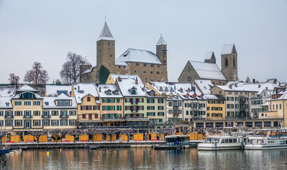 Winter scenes in the city of Rapperswil, during the Christmas season, Lake Yzruch, Sankt Gallen, Switzerland