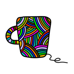 Knitted cup yarn of wool hand drawn illustration for prints posters t shirt banners background presentation courses master classes