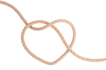 A heart made of rope on white background, isolated.