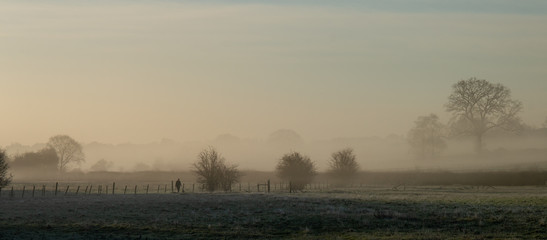 An early morning walker on a misty morning