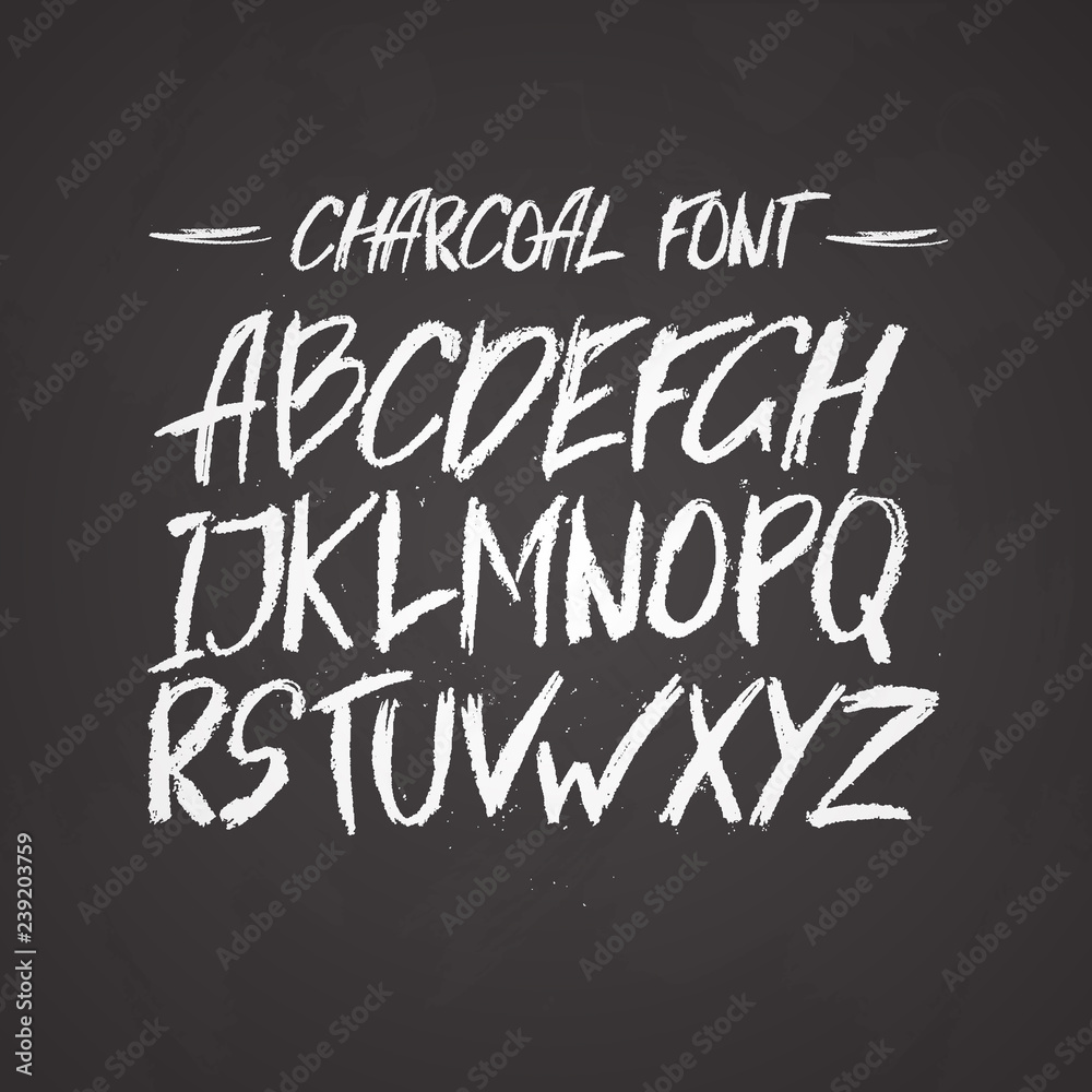 Wall mural Vector charcoal trendy cute  font.  Messy unique type  with texture. Hand written type for cards poster banner print.