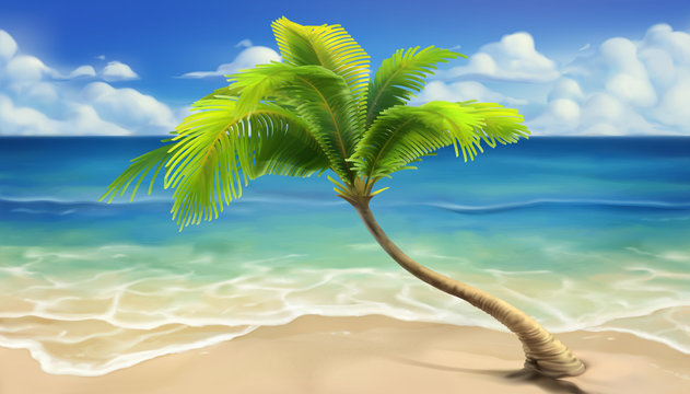 Sea beach. Realistic vector background
