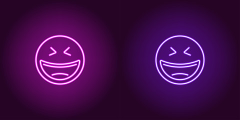 Neon illustration of laughing emoji. Vector icon