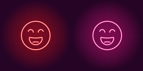 Neon illustration of grinning emoji. Vector icon