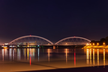 Novi Sad, Serbia May 26, 2018: Zezelj bridge over Danube in Novi Sad by night
