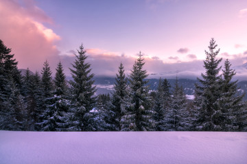 Winter sunset in the snowy Tyrol
