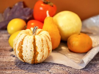 Organic vegetables and fruits on a wooden table for lunch, dinner, healthy food concept, lifestyle