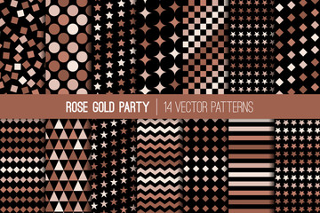 Rose Gold Vector Patterns. New Year's Party Backgrounds. Disco Ball, Confetti and Stars. Shiny Metallic Gradient Prints. Glow in The Dark Textures. Repeating Pattern Tile Swatches Included.