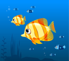 Fototapeta premium Vector illustration of cute fish cartoon, marine aquarium