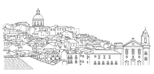 Sketch of Lisbon cityscape view