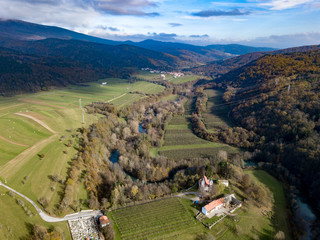 Vremska dolina (Vreme Valley) with a church of Saint Mary is a blind valley close to UNESCO site of Škocjan Caves (Škocjanske jame).  © Stepo
