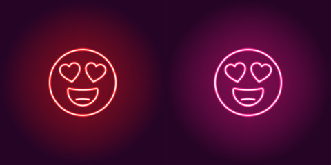 Neon illustration of emoji in love. Vector icon