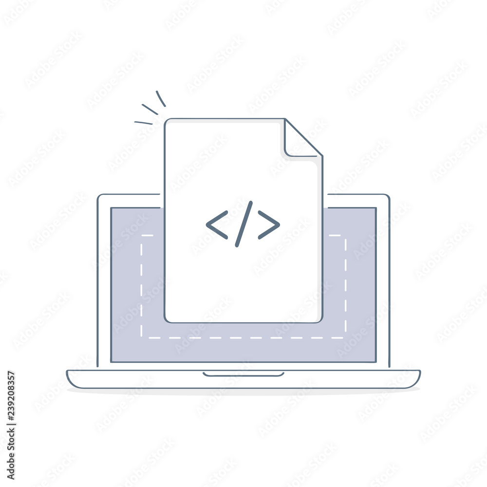 Aufkleber web development, programming, coding icon concept. laptop with file on the screen, html, css, tag, m
