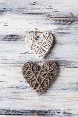 background with hearts, Valentine. Valentine's Day. Love. wicker hearts. Romantic photo. Place for text. Romantic background with copy space