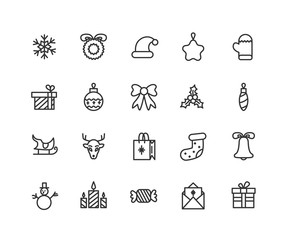 Thin line icons set of New Year, party and celebrations. Outline symbol collection. Editable vector stroke. 48x48 Pixel Perfect.