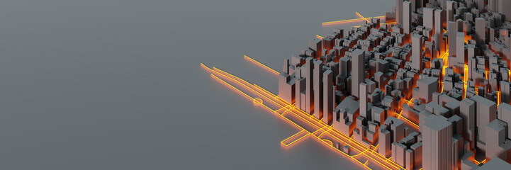 Obraz premium Techno mega city; urban and futuristic technology concepts, original 3d rendering