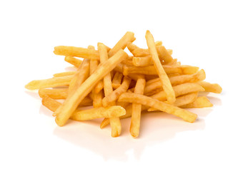 pile of french fries on a white background