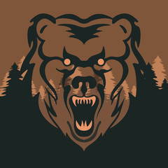 Background vector illustration of wolf, tiger, bear, beatiful forest background head face a bear, tiger, wolf, evil