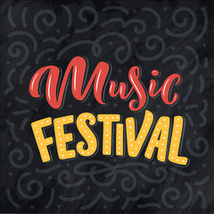 Quote about music. Hand drawn vintage illustration with hand drawn lettering. Phrase for print on t-shirts and bags, stationary or as a poster.