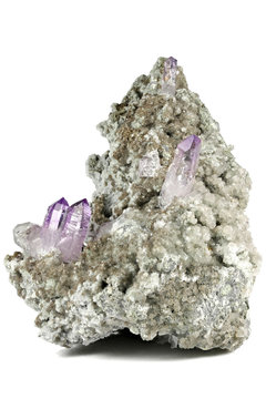 amethyst crystal specimen from Las Vigas, Vera Cruz, Mexico isolated on white background