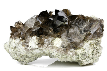 smoky quartz from Mount Galenstock, Uri, Switzerland isolated on white background