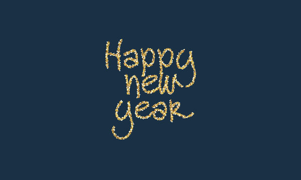 Happy New Year Gold Glitter And Dark Blue Background For Card 