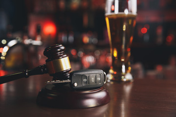 Judges gavel and car key / Traffic law