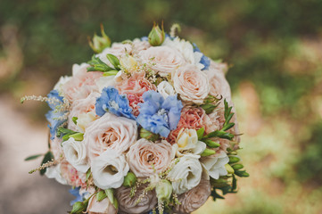Beautiful colorful bouquet on a green background 1975.