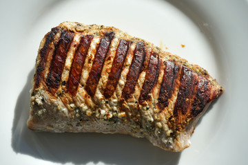 Meat steak top view.