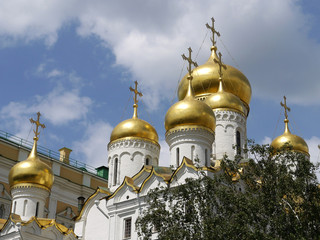Golden onion towers in the Kremlin - Moscow - Russia