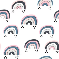 Tapeten Nahtloses kindisches Muster mit süßem Regenbogen. Kreative skandinavische Kindertextur für Stoff, Verpackung, Textil, Tapete, Bekleidung. Vektor-Illustration © solodkayamari