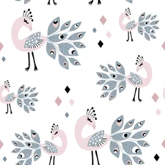 Fototapete Pfau Nahtloses Muster mit Pfauen. Kreative kindliche Textur. Ideal für Stoff, Textil-Vektor-Illustration