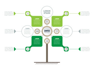 Vertical infographics. Tree of development and growth of the eco business. Infographic of trends. Green Business presentation concept with 4 or 8 options, parts, steps or processes.