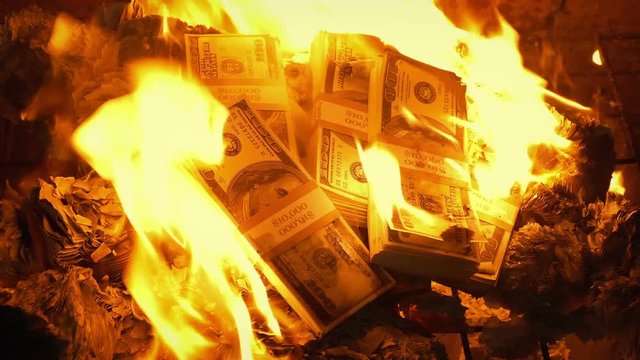 Dollar Stacks Burning On Fire
