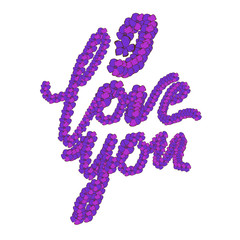 I love you inscription on white background. Floral design for holiday greeting card and invitation of the wedding, Valentine day, Mother day and Birthday.