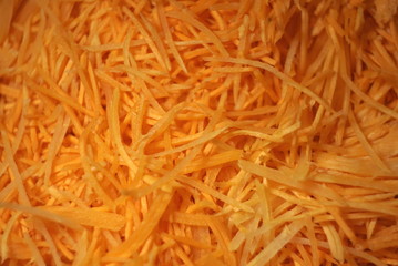 Carrots Grated Finely Fresh Orange. Close.