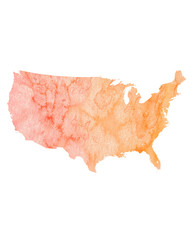 Watercolor United States Map. USA Painted in Watercolors