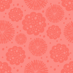 Colorful seamless pattern with pink flowers, hand drawn floral texture