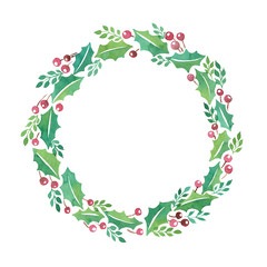 Christmas wreath watercolor paint frame New Year 2019