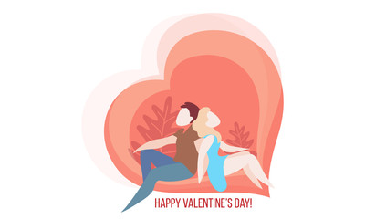 Valentines day card with couple in love heart