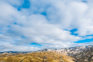 Aerial landscape overlooking mountain peaks in Boise, Idaho on a crisp, beautiful morning